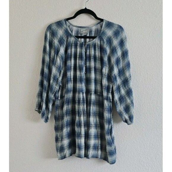 Maeve Anthropologie Plaid Rayon Oversized Peplum Tunic Cavalon Top Size Large - Picture 5 of 10